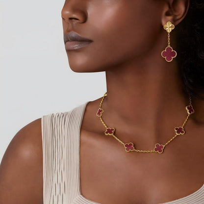 [Solara jewelry]NEW CLOVER 10 MOTIFS PINK ENAMEL NECKLACE