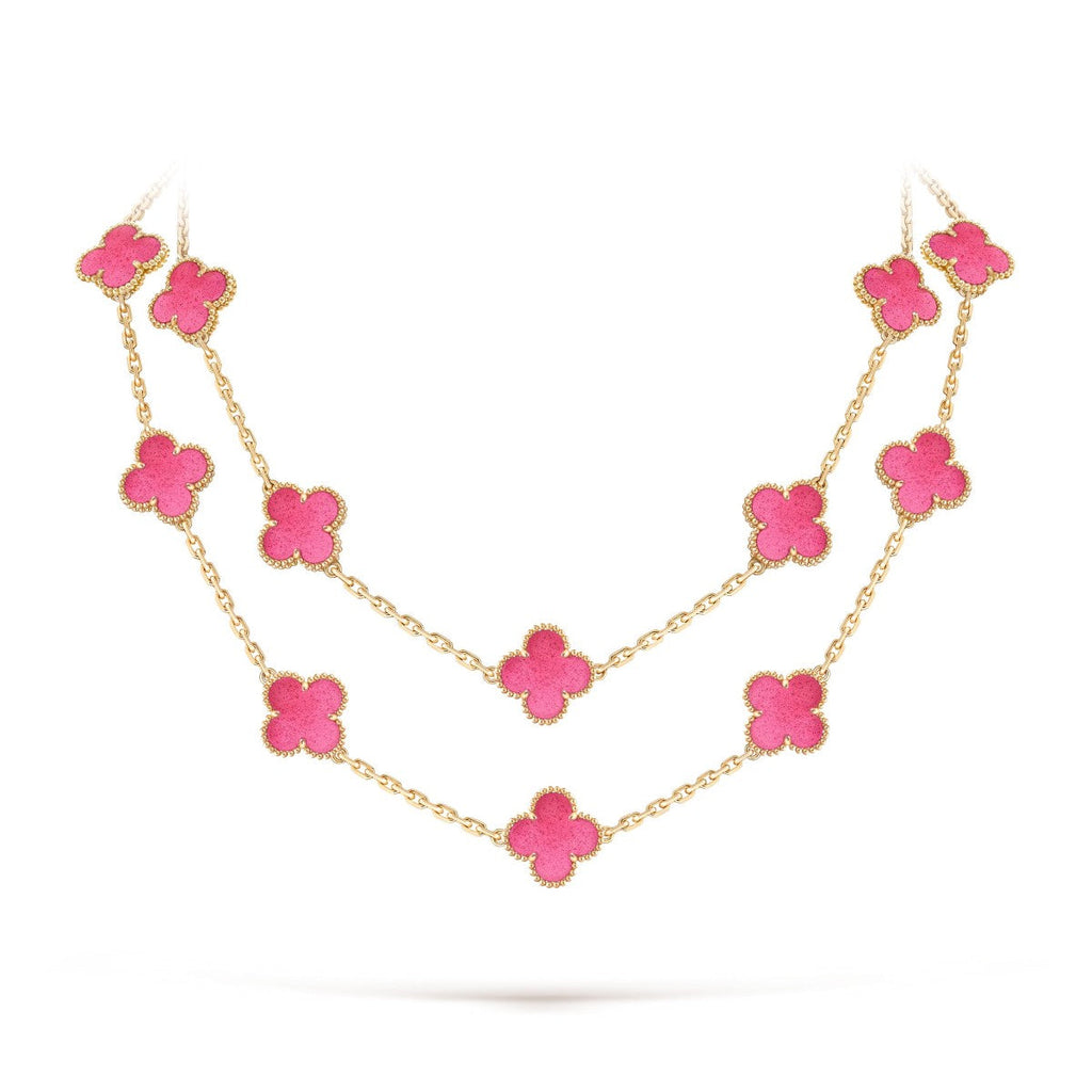 [Solara jewelry] NEW CLOVER 20 MOTIFS PINK ENAMEL NECKLACE