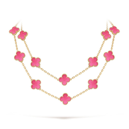 [Solara jewelry] NEW CLOVER 20 MOTIFS PINK ENAMEL NECKLACE