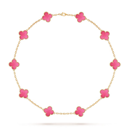 [Solara jewelry]NEW CLOVER 10 MOTIFS PINK ENAMEL NECKLACE