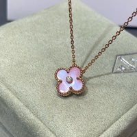 [Solara Jewelry ]CLOVER 15MM DIAMOND PINK MOP NECKLACE