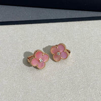 [Solara Jewelry ]CLOVER MEDIUM 1 DIAMOND PINK EARRINGS