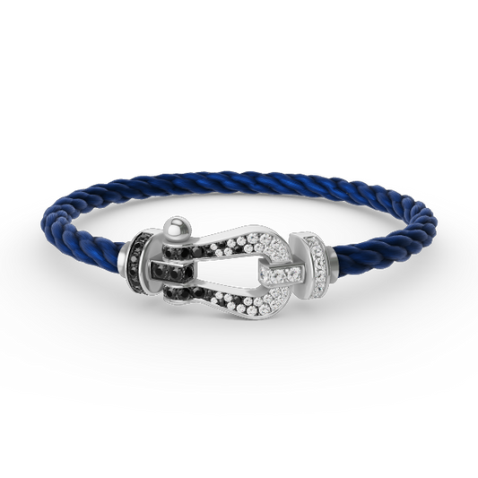 [Solara Jewelry ]フォース ラージ ホースシュー ブラック ホワイト ダイヤモンド ブレスレット シルバー