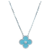 [Solara Jewelry ]CLOVER 15MM DIAMOND SVRES PORCELAIN  NECKLACE SILVER