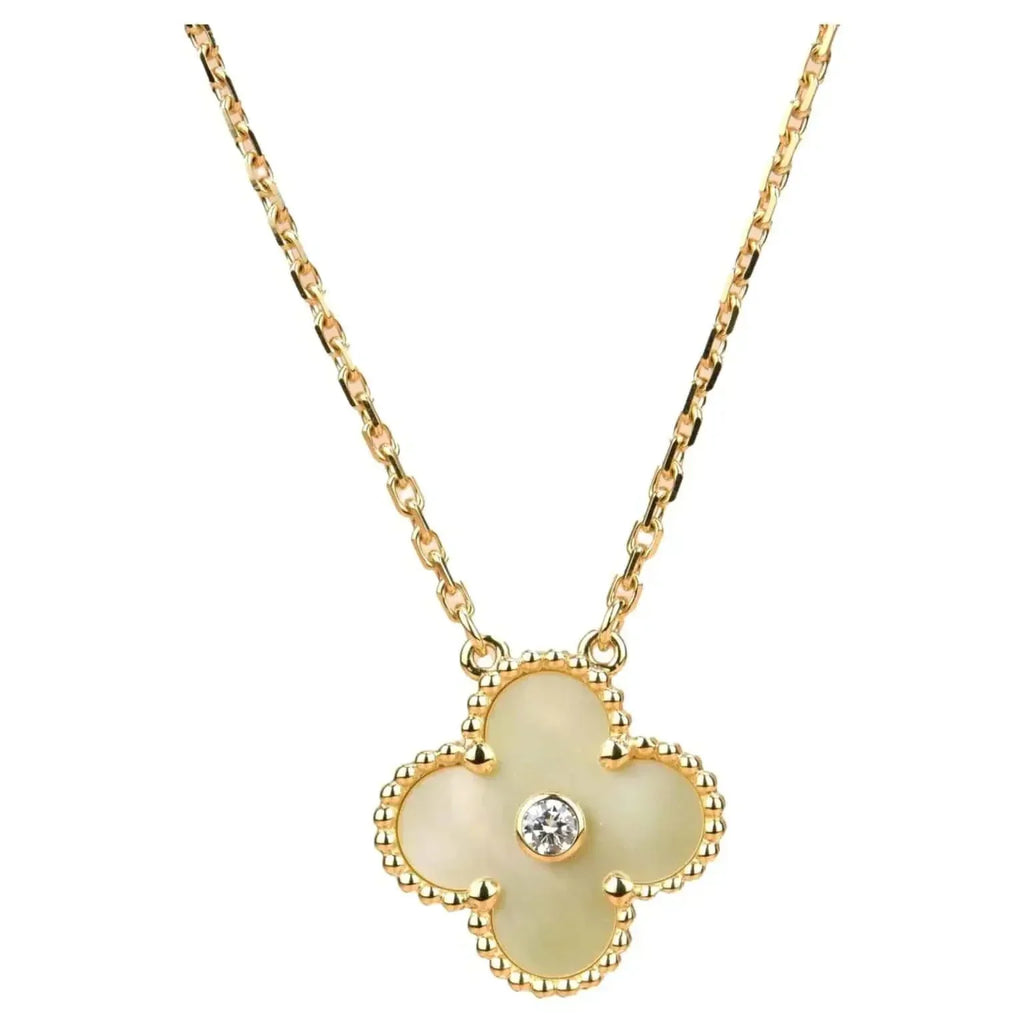 [Solara Jewelry ]クローバー 15MM ダイヤモンド ゴールド マザーオブパール ネックレス