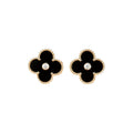 [Solara Jewelry ]CLOVER MEDIUM 1 MOTIFS ONYX DIAMOND EARRINGS
