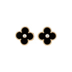 [Solara Jewelry ]CLOVER MEDIUM 1 MOTIFS ONYX DIAMOND EARRINGS