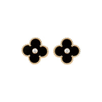 [Solara Jewelry ]CLOVER MEDIUM 1 MOTIFS ONYX DIAMOND EARRINGS