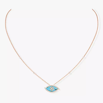 [Solara Jewelry]Lucky Eye Diamond Necklace in Rose Gold and Turquoise