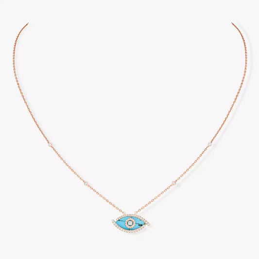 [Solara Jewelry]Lucky Eye Diamond Necklace in Rose Gold and Turquoise