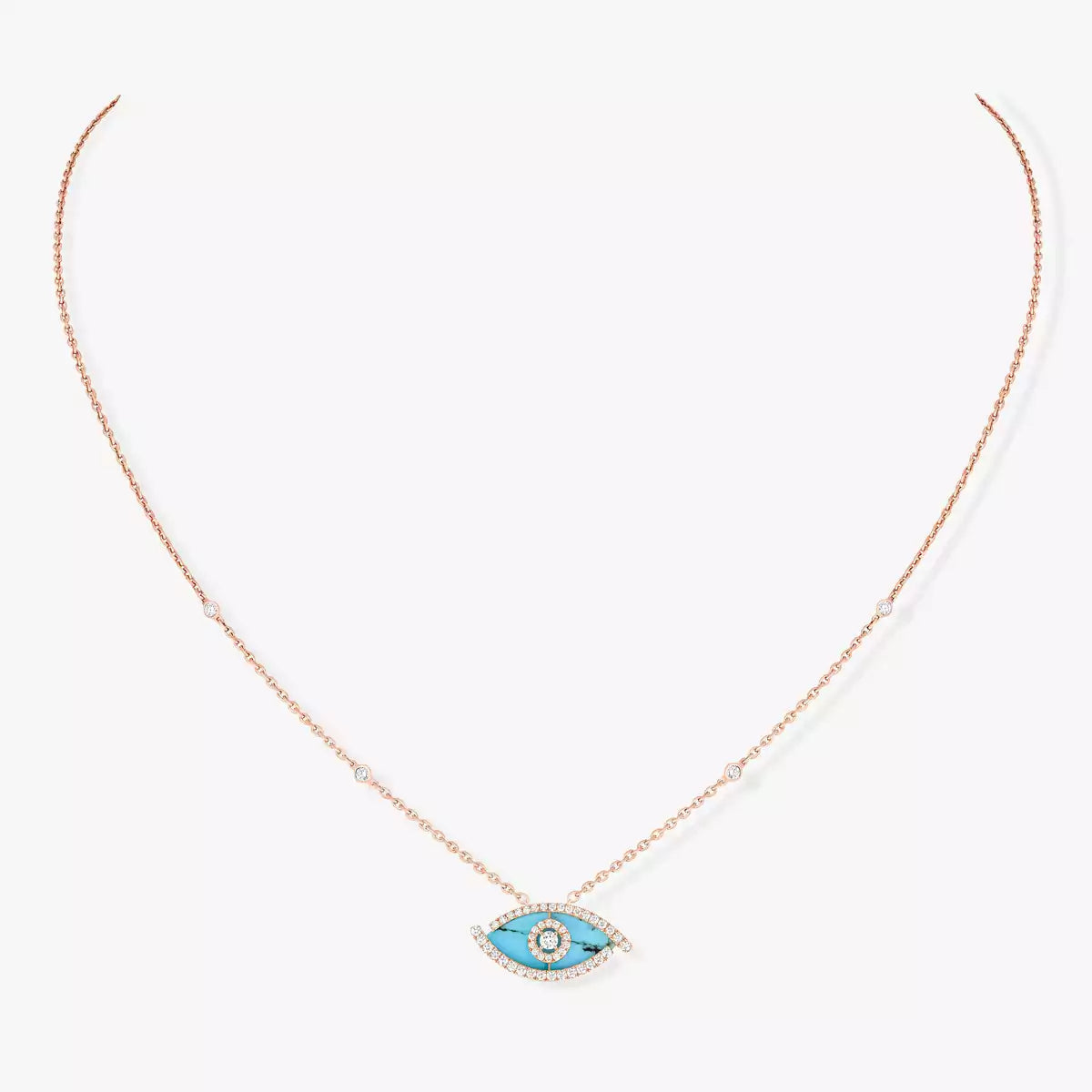 [Solara jewelry]Glücksbringer-Halskette mit Diamanten und türkisfarbenem Auge aus Roségold