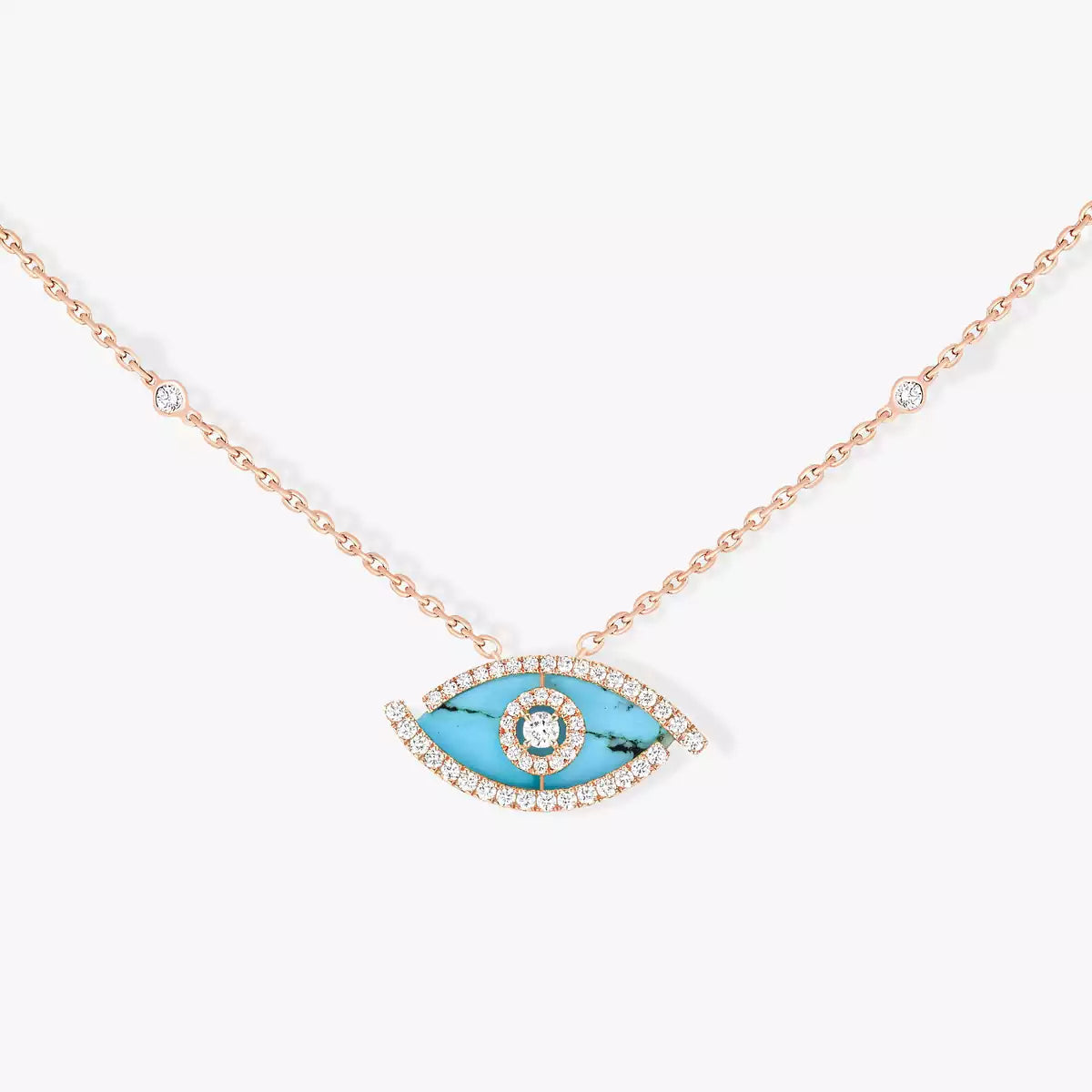 [Solara Jewelry]Lucky Eye Diamond Necklace in Rose Gold and Turquoise
