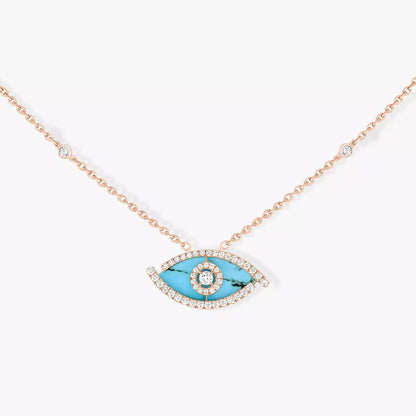 [Solara Jewelry]Lucky Eye Diamond Necklace in Rose Gold and Turquoise