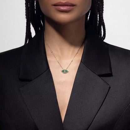 [Solara jewelry]Glücksbringer-Halskette mit Diamanten und türkisfarbenem Auge aus Roségold