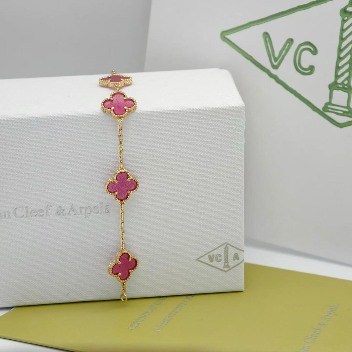 [Solara jewelry]NEW CLOVER 5 MOTIFS PINK ENAMEL BRACELET