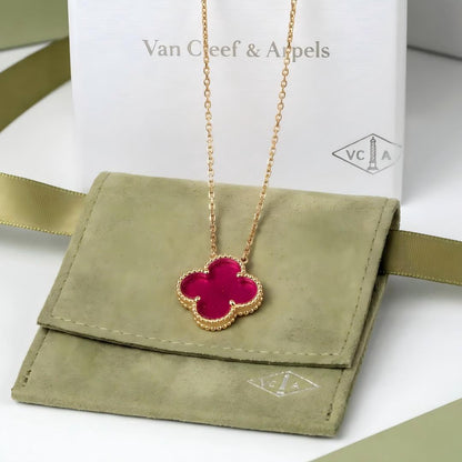 [Solara jewelry] NEW CLOVER 15MM PINK ENAMEL NECKLACE