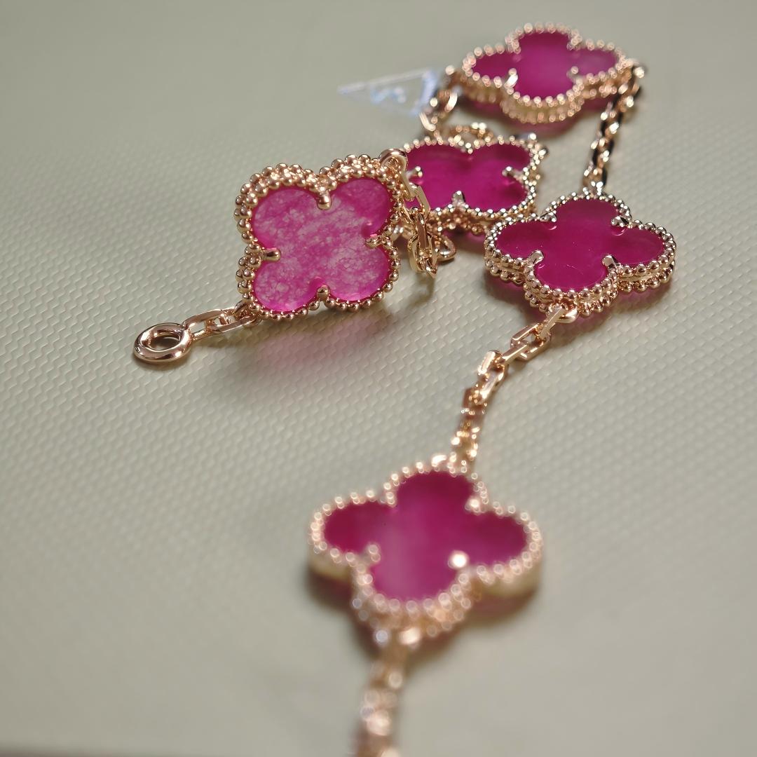 [Solara jewelry]NEW CLOVER 5 MOTIFS PINK ENAMEL BRACELET