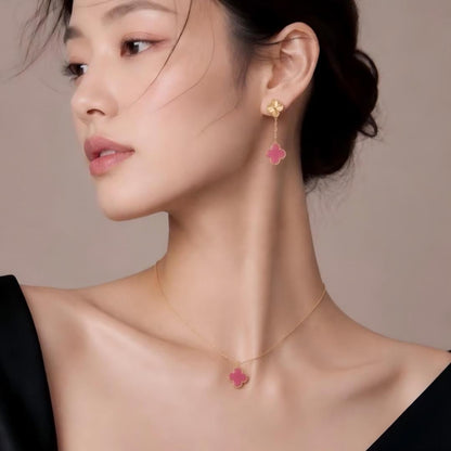[Solara jewelry] NEW CLOVER 15MM PINK ENAMEL NECKLACE