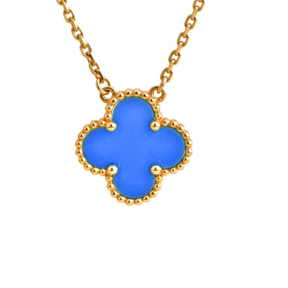 [Solara Jewelry ]CLOVER 15MM BLUE AGATE NECKLACE