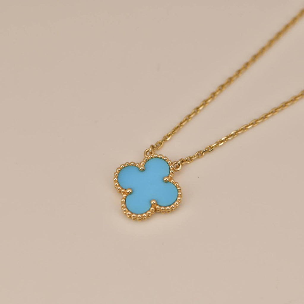 [Solara Jewelry] クローバー 15MM ヴィンテージターコイズネックレス