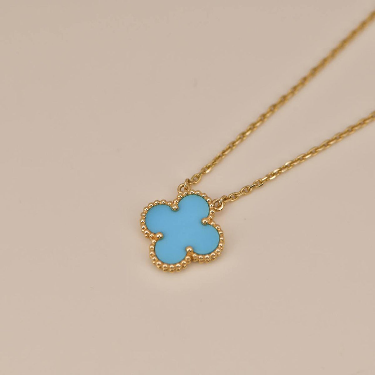[Solara Jewelry] クローバー 15MM ヴィンテージターコイズネックレス