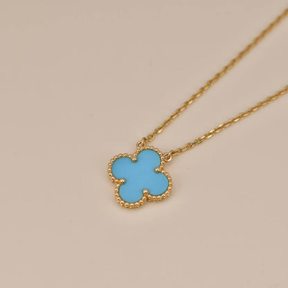 [Solara Jewelry] クローバー 15MM ヴィンテージターコイズネックレス