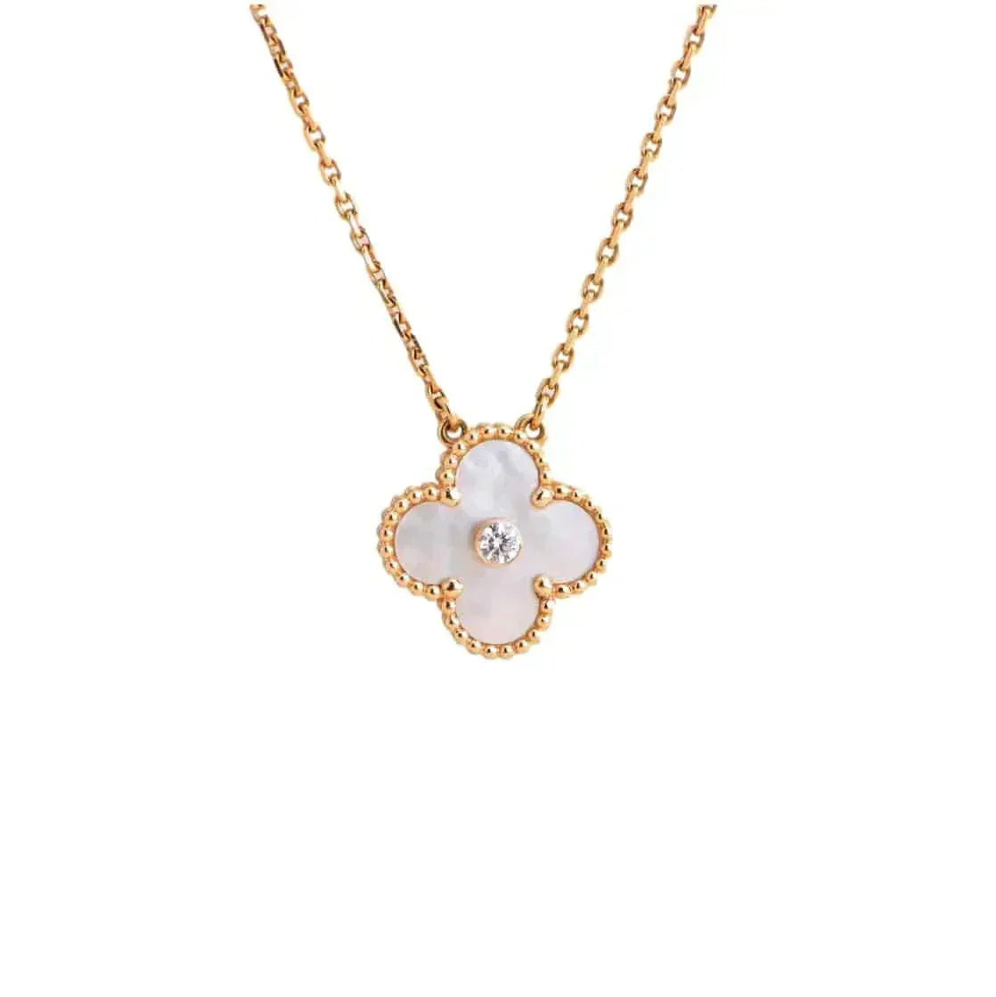 [Solara Jewelry ]クローバー 15MM ダイヤモンド ホワイトフリチラリアネックレス