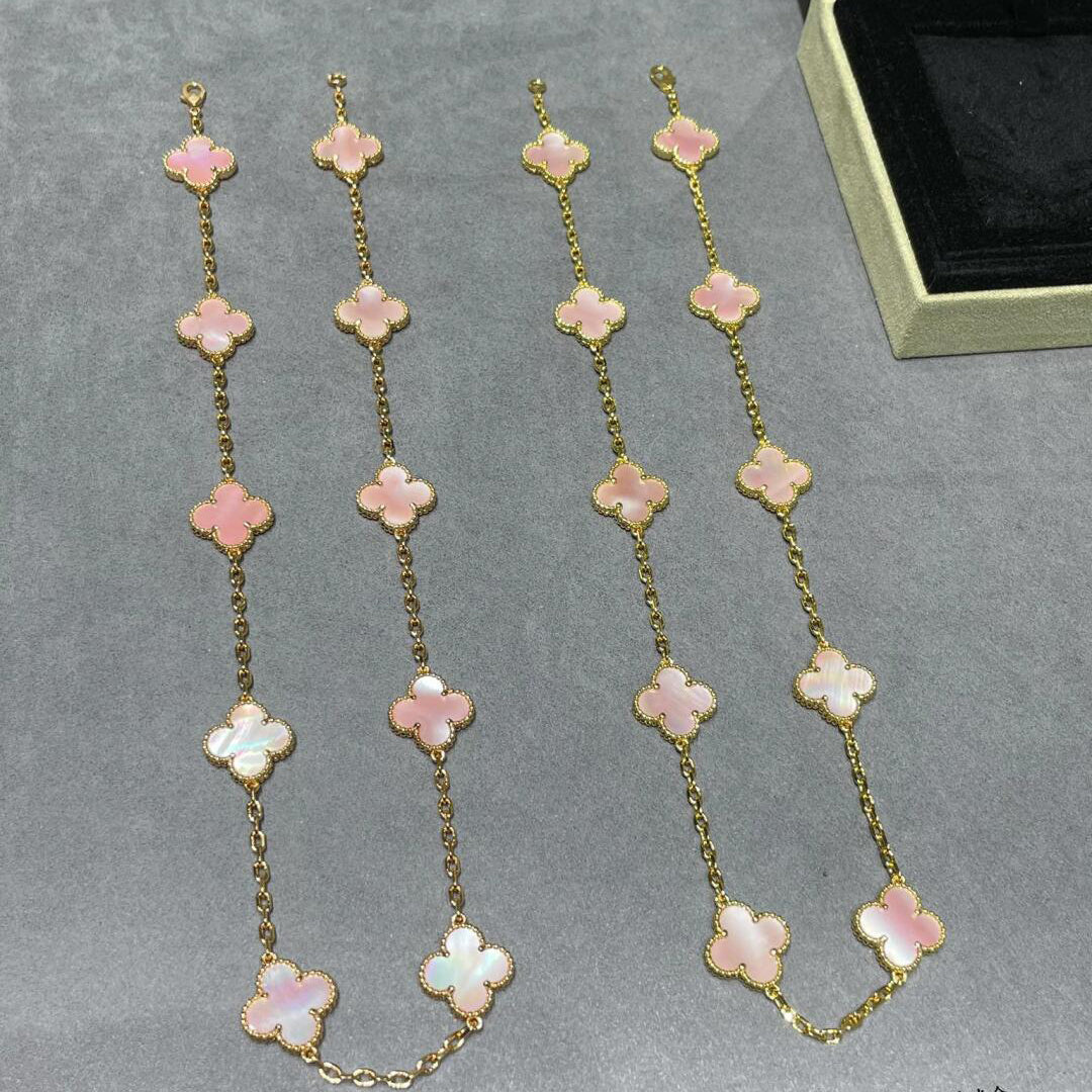 [Solara Jewelry ]CLOVER 10 MOTIFS PINK MOP NECKLACE