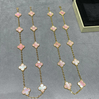 [Solara Jewelry ]CLOVER 10 MOTIFS PINK MOP NECKLACE