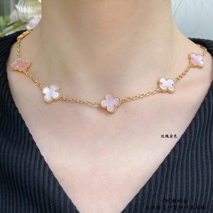 [Solara Jewelry ]CLOVER 10 MOTIFS PINK MOP NECKLACE