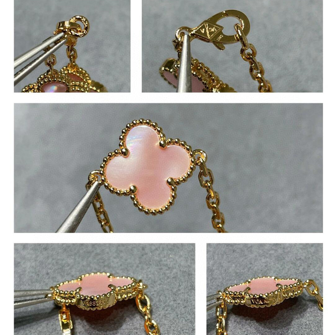 [Solara Jewelry ]CLOVER 10 MOTIFS PINK MOP NECKLACE