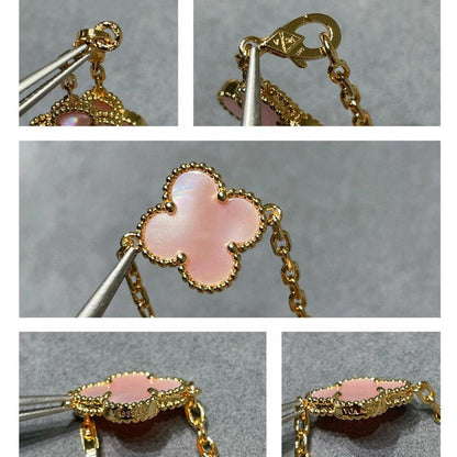 [Solara Jewelry ]CLOVER 10 MOTIFS PINK MOP NECKLACE