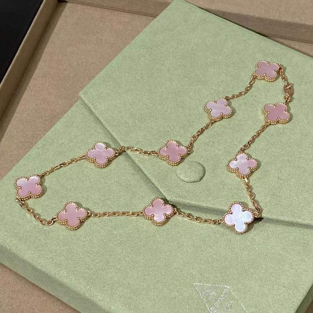 [Solara Jewelry ]CLOVER 10 MOTIFS PINK MOP NECKLACE