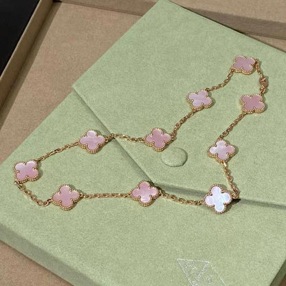 [Solara Jewelry ]CLOVER 10 MOTIFS PINK MOP NECKLACE