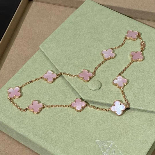 [Solara Jewelry ]CLOVER 10 MOTIFS PINK MOP NECKLACE