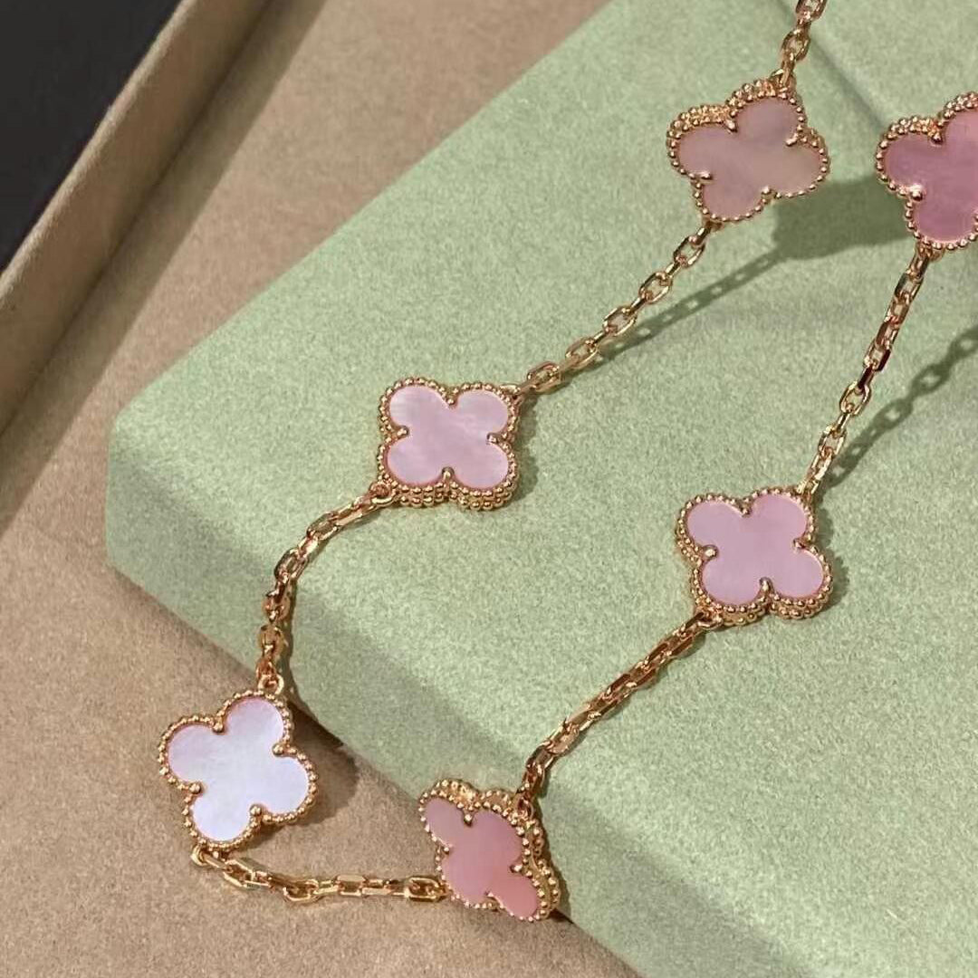 [Solara Jewelry ]CLOVER 10 MOTIFS PINK MOP NECKLACE