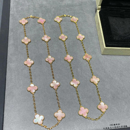 [Solara Jewelry ]CLOVER 10 MOTIFS PINK MOP NECKLACE