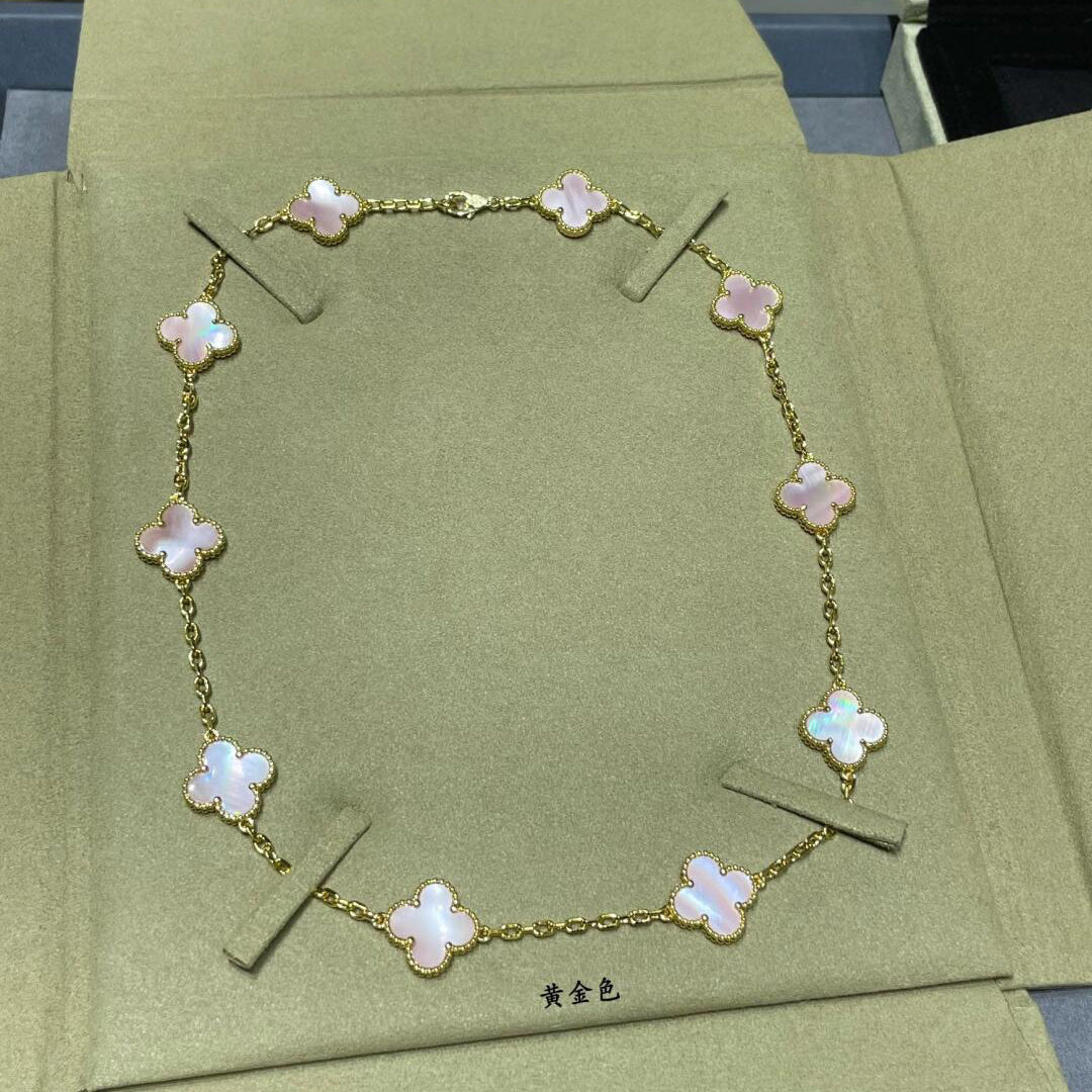 [Solara Jewelry ]CLOVER 10 MOTIFS PINK MOP NECKLACE