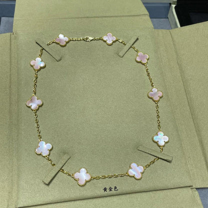 [Solara Jewelry ]CLOVER 10 MOTIFS PINK MOP NECKLACE