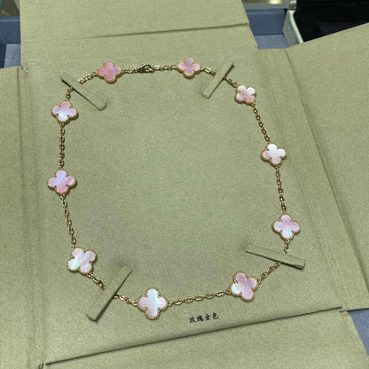 [Solara Jewelry ]CLOVER 10 MOTIFS PINK MOP NECKLACE