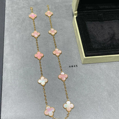 [Solara Jewelry ]CLOVER 10 MOTIFS PINK MOP NECKLACE