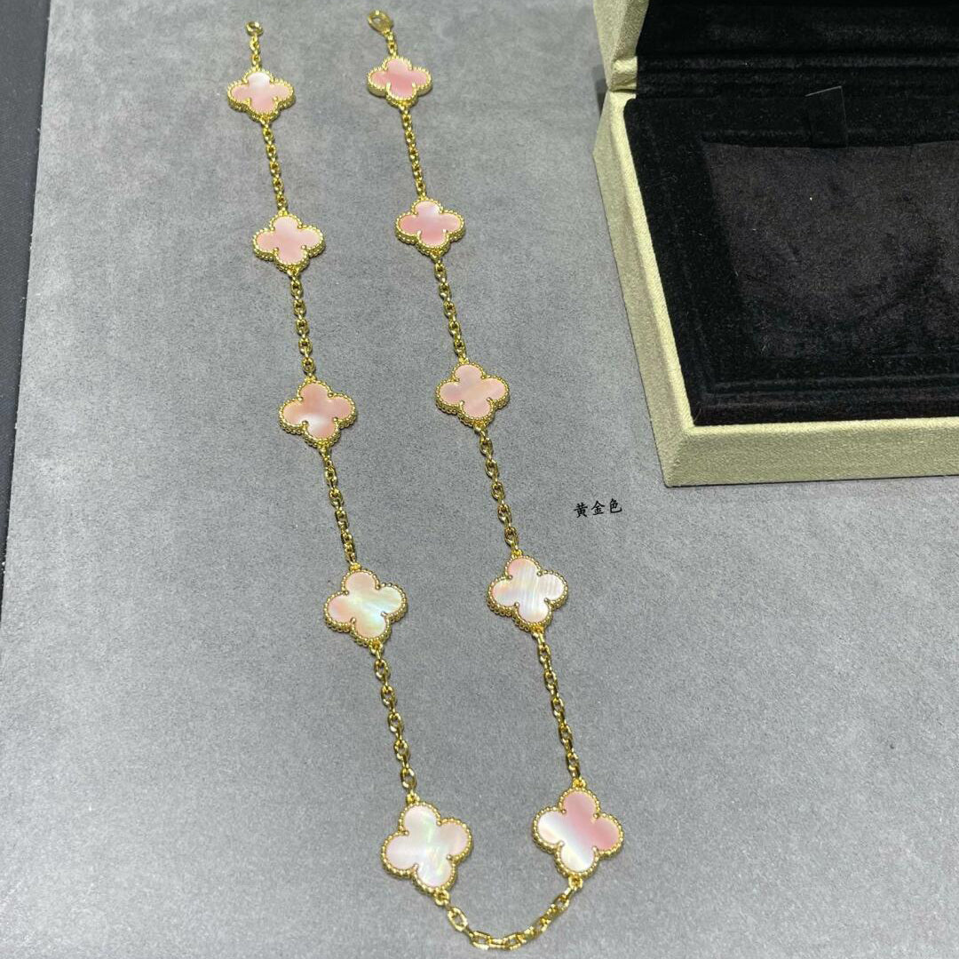 [Solara Jewelry ]CLOVER 10 MOTIFS PINK MOP NECKLACE