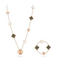 [Solara jewelry]DETACHABLE CLOVER 15(11+4) FLOWER ROSE GOLD NECKLACE SET