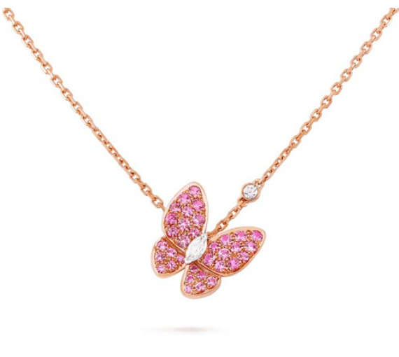 [Solara Jewelry ]HALSKEtte AUS ROTGold MIT SCHMETTERLINGEN UND ROTEN DIAMANTEN