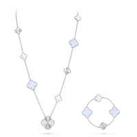 [Solara jewelry]DETACHABLE CLOVER 15(11+4) FLOWER SILVER NECKLACE SET