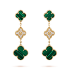 [Solara Jewelry ]クローバー イヤリング ゴールド マラカイト ダイヤモンド 3モチーフ