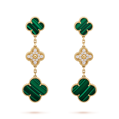 [Solara Jewelry ]CLOVER EARRINGS GOLD MALACHITE DIAMOND 3 MOTIF