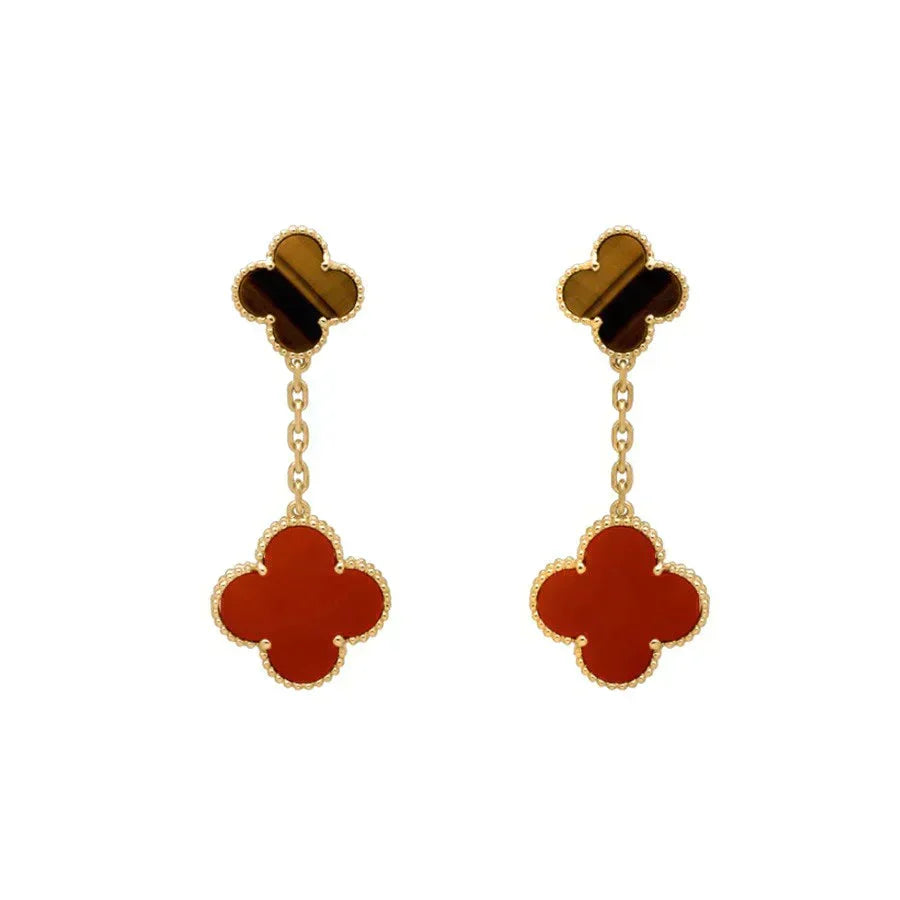 [Solara Jewelry ]CLOVER  2 MOTIF  TIGER EYE CARNELIAN EARRINGS