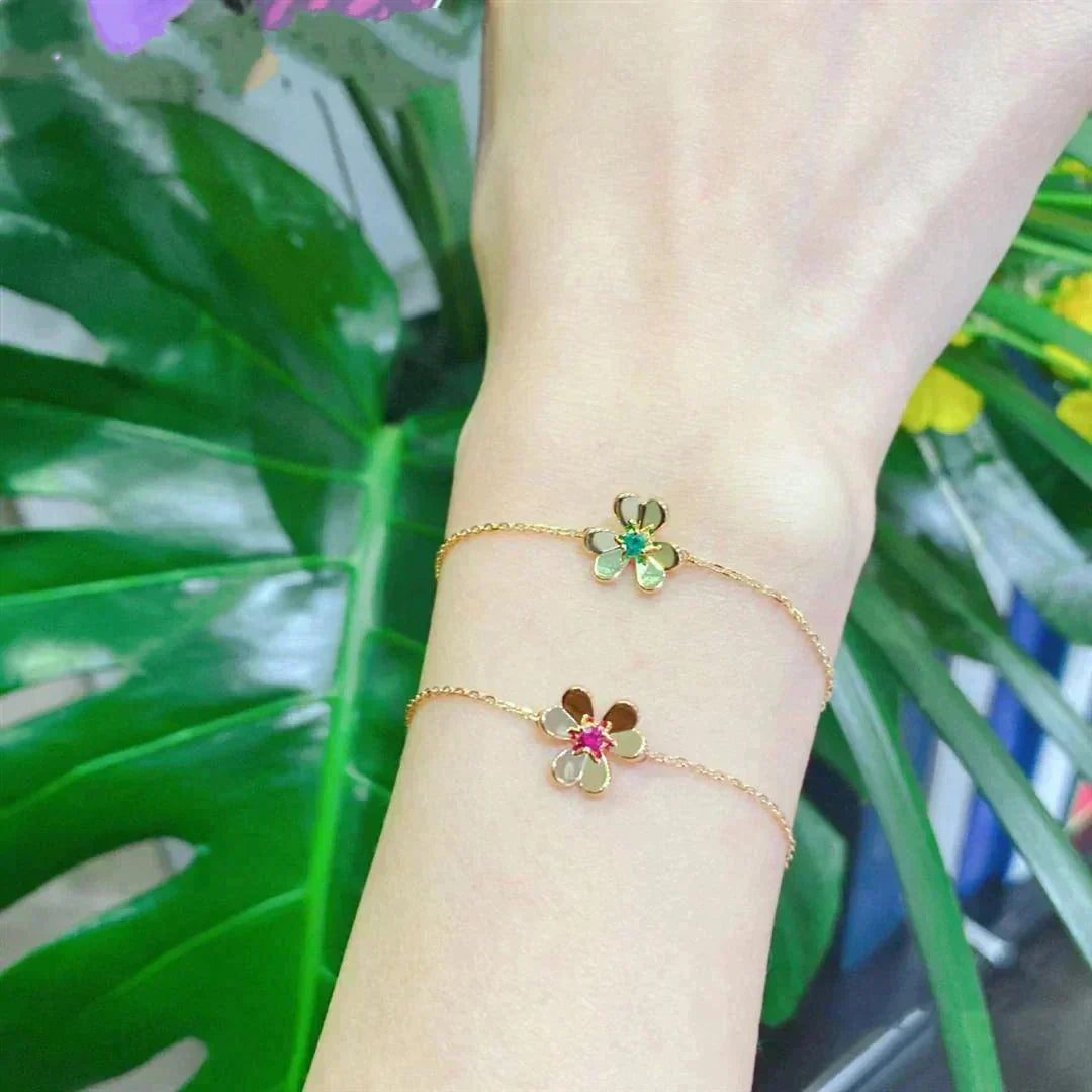 [Solara Jewelry ]FRIVOLE GOLD FLOWER PINK MALACHITE BRACELET