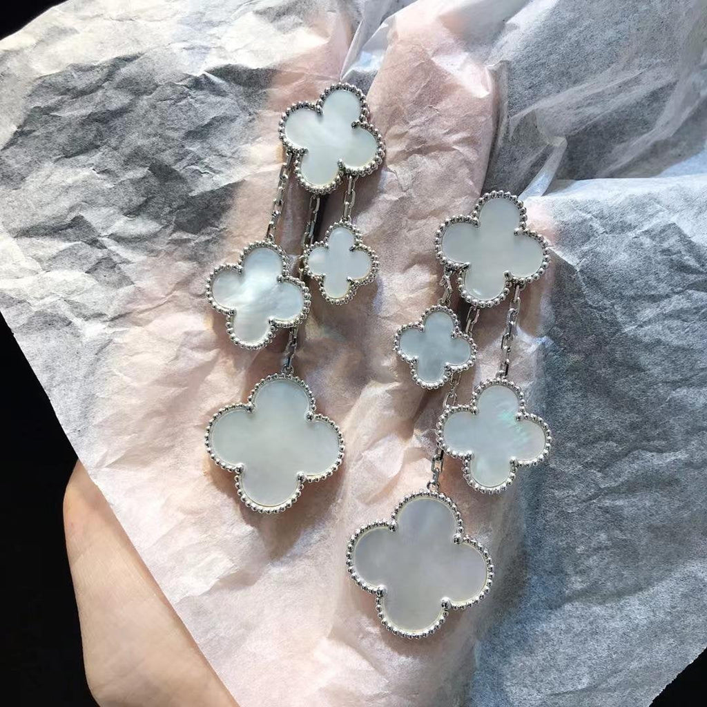 [Solara Jewelry ]KLEEBATT OHRRINGE WEISSES PERLMUTT 4 MOTIVE SILBER